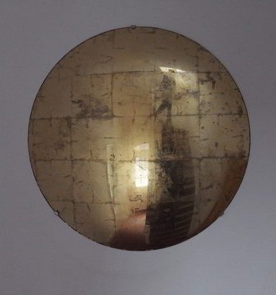 Gold convex 2015 Convex glass with metal leaf and lead frame. 750mm diameter